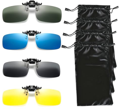 Bustlwor 4 Pièce Clip Lunettes Polarisant, 4 Pièces Sac à lunettes,Surlunettes De Soleil,Pour Conduite, Golf, Pêche, Chasse, Sports Plein Air