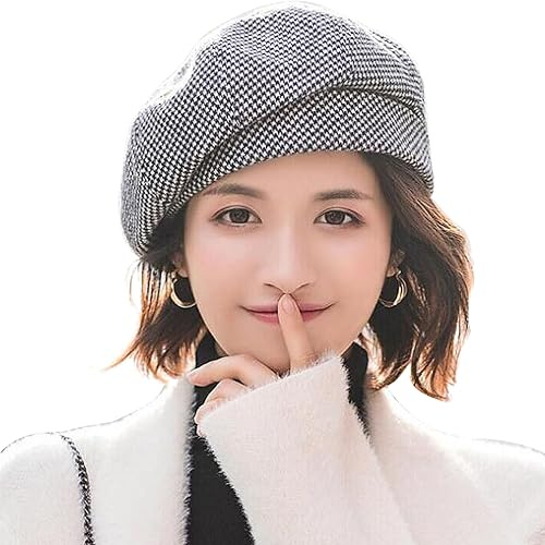 WANYI Beret Hat Women Korean Style Winter Berets Hat Classic Vintage Beret Painter's Hat with Comfortable and Warm for Spring/Autumn/Winter (Black)