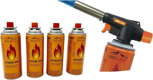 SMH LINE® Brännarfäste inkl. 4 gaspatroner butan brännare bunsbrännare gas lödbrännare gasbrännare flamberare lödlampa gaspatroner