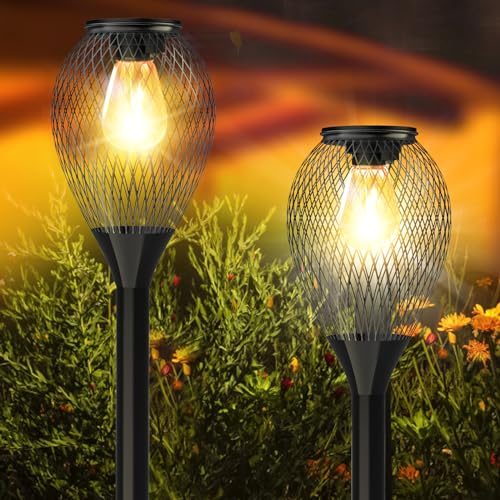 Ortiny Solarlampen für Außen Garten, 2 Stück Warmweiße Solarleuchten für Außen