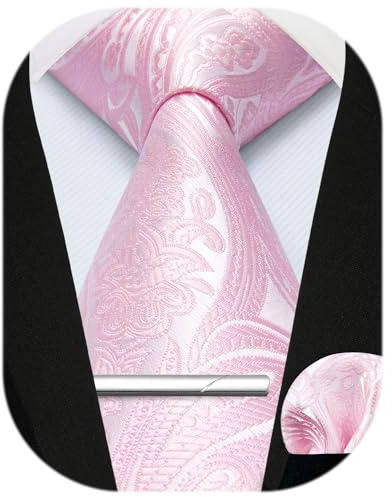 Enlision Herren Krawatten Paisley Krawatte und Einstecktuch krawattenklammer Set Einfarbige Krawatte Rosa Taschentuch Krawattennadel Für Männer Hochzeit Business