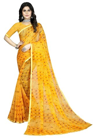CRAFTSTRIBE Women's Chiffon saree With Blouse Piece (Yellow)
