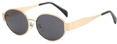 Junika Retro Polarisierte Sonnenbrille für Damen Trendige Klassische Metallrahmen Kleine Oval Designer Schwarz Sonnenbrille