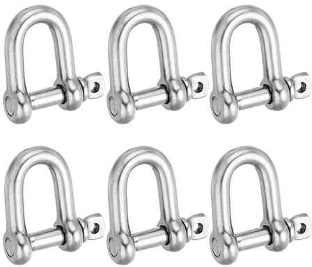 PATIKIL Grillo Perno a Vite M8 5/16 705lbs, 6 Confezioni Grilli Anello a D Acciaio Inossidabile 304 per Catene Fune Metallico Esterno, Argento