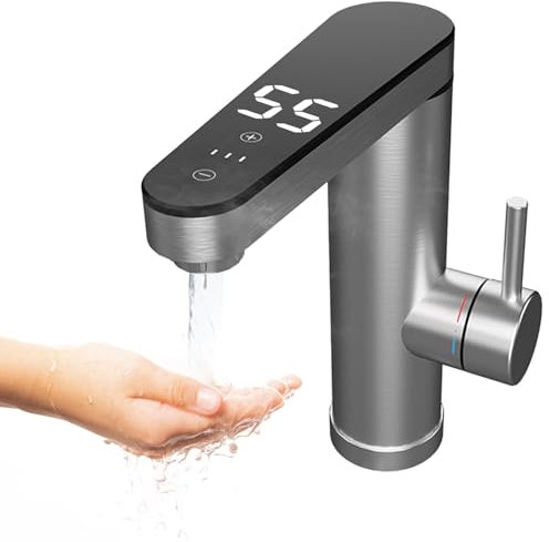 Touch Screen Instant Hot Water Tap - Stainless Steel Electric Hot and Cold Mixer Water Faucet, Tankless Electric Tap with Digital Display, Instant Boiling Hot Water Tap for Home Bathroom