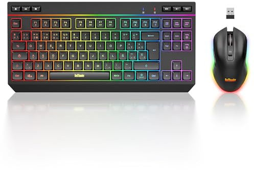 RedThunder K20 TKL Teclado Gaming Inalámbrico, Retroiluminación RGB Ajustable y Batería Recargable, Diseño Compacto con Disposición QWERTY ES y 6 Teclas Multimedia, Teclado USB para PC/Mac (Negro)