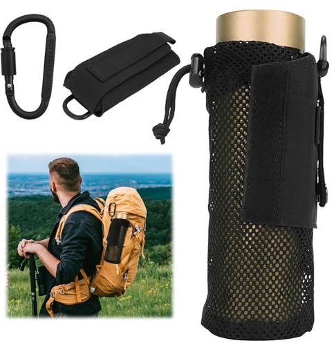 Dozylive Funda Molle Táctica para Botella de Agua, Pouches de Malla Colapsables Portabotellas con Mosquetón para Correr Viajes Senderismo Ciclismo Camping