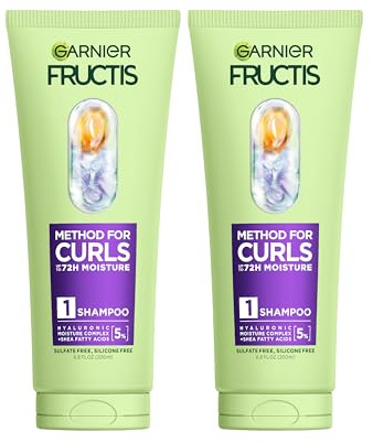 Garnier Fructis Method for Curls Moisture Filling Curly Hair Shampoo with up to 5% Hyaluronic Moisture Complex, Designed and Tested for 2C to 4C Curls and Coils, 6.8 fl oz