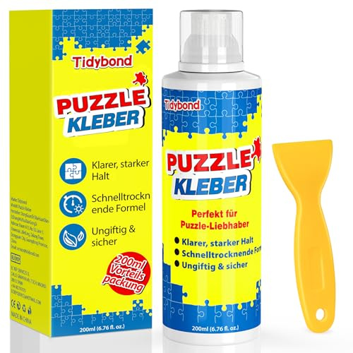 Puzzlekleber mit Schwammapplikator & Rakel – Klarer, Schnell Trocknender Puzzle Versiegler für 1000–5000 Teile – Ungiftiger Kleber für Papier- & Holzpuzzles – 200 ml