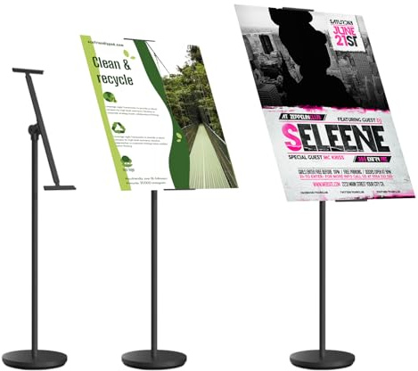 RMNKTHC Expositor para carteles, altura ajustable 60-100 cm, formato vertical y horizontal + base de 28 cm de diámetro, soporte para carteles para tiendas y ferias (negro)