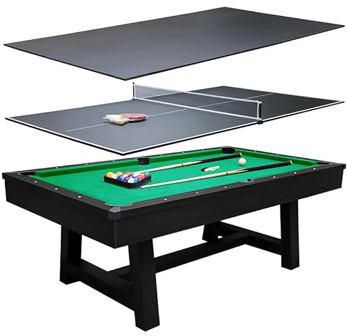 7ft Pool Table With Dining Table Top & Table Tennis Table Family Leisure Snooker Billiards Games Table With All Accessories In a Choice of Different Cloth Colours (Green Cloth)
