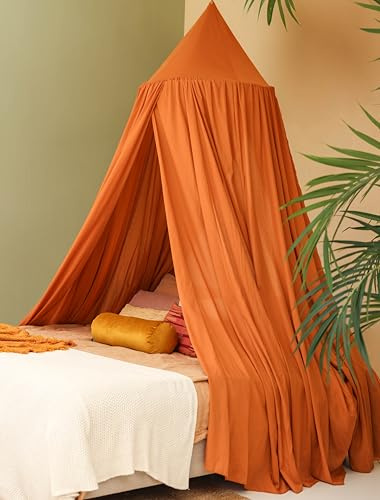 Ciel de Lit Orange | Baldaquin Rond pour Lit Queen & King | Moustiquaire Lit Double | Décoration Chambre Adulte & Ado | Disponible en Plusieurs Tailles & Couleurs