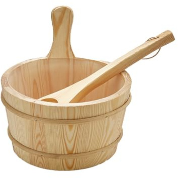 HFDJRWK Large-capacity Wooden Sauna Bucket, 4-Litre Capacity, Suitable for Steam Baths, Outdoor Gardens, Hotel Apartments, Backyards, or Home Spa Houses