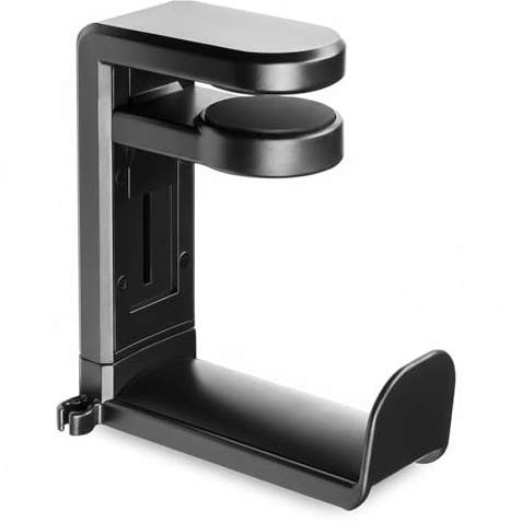 WEDAWIN Soporte Auriculares, Ajustable Headphone Stand, Soporte para Cascos de Juegos para PC, Soporte Plegable para Auriculares, con Rotación de 360 Grados y Organizador de Cables con Clip - Negro