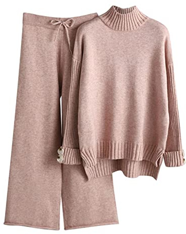 Meaunzyl Tute Maglia 2 Pezzi Pullover Top Manica Lunghi e Pantaloni in Vita Completi Eleganti Curvy Set Tute In Maglia Due Pezzi Set Coordinato Donna a Metà Autunno di Lana Completo Sportivi Larghi