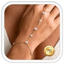 Kakonia Bracelet Femme Or Argent Bracelet Bague Chaine de Main Acier Inoxydable Réglable Bracelets Chaine Imperméable Empilables Chaîne Main Poignet-Doigt Bijoux Cadeau pour Femme -G-Simple