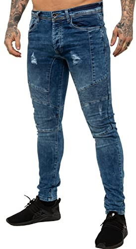 Enzo Mens Super Skinny Fit Jeans Stretch Ripped Biker Denim Pants All Waist Legs