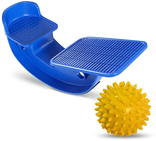 ProHeal Foot Rocker Calf Stretcher with Spiked Ball Massager - for Plantar Fasciitis, Achilles Tendonitis - Calf, Foot, Heel, and Ankle Stretcher - Lower Leg Pain Relief - Blue with Yellow Ball
