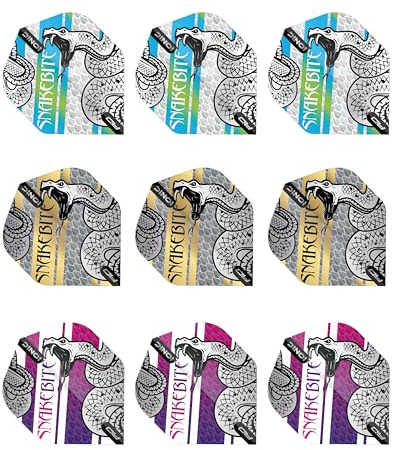 RED DRAGON DARTS - Peter Wright - Snakebite Dart Flights - Extra Thick 100 Micron - Standard Shape Dart Flights - Professional Darts Accessories - Available in 3 & 4 Sets