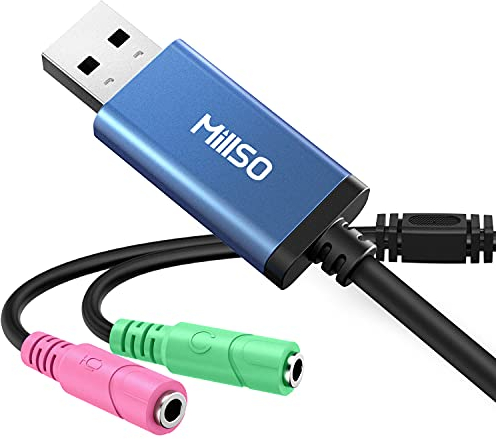 MillSO Externe USB Soundkarte USB A auf 3.5mm Klinke Aux Adapter Stereo Audio Adapter auf 2 x 3.5mm Klinkenbuchse für Computer, Headset, Mikrofon, Laptop, PC, PS5, PS4-28cm