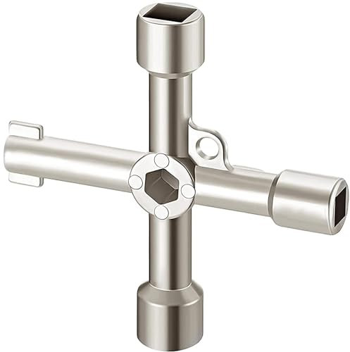 CABLEPELADO Llave Multifuncional de 4 puntas, Llave Contador Agua, Llave Armario Eléctrico, Llave ascensor, Llave contador gas, Llave para válvulas, Llave Multifuncional, Plateado