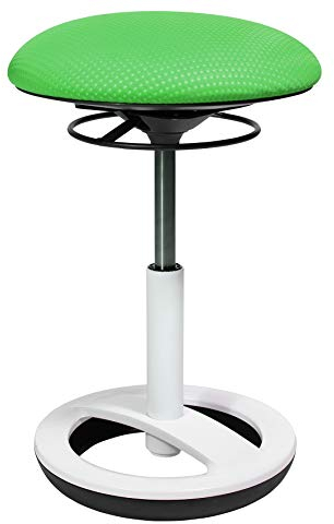 Topstar Sitness Bob, ergonomischer Sitzhocker, Arbeitshocker, Bürohocker mit Schwingeffekt, Sitzhöhenverstellung, Standfußring weiß lackiert, Stoffbezug, grün
