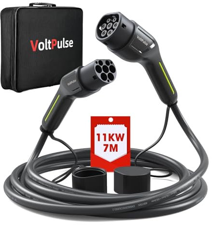 VoltPulse Tipo 2 Cavo di ricarica per auto elettrico, 11kW 16A trifase 7M EV/veicolo elettrico e ibrido ricaricabile tipo 2 a tipo 2 con borsa per il trasporto, compatibile con modello 3 Zoe e-Tron