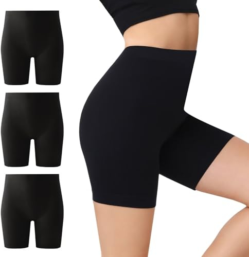 IceCony Radlerhose Damen Kurz für Kleid Boxershorts Leggings Sporthose Schwarz Blickdicht Laufhose Trainingshose Reibungslos Tennishose Outdoor Biker Unterhosen Fahrradhose Fahrrad Kurze L 3er Pack