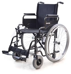 Sanico Carrozzina Autospinta con Telaio in Acciaio a Croce Singola, Portata 120 kg, Seduta 45cm, Braccioli Pieghevoli, Poggiapiedi Rimovibili - Nero