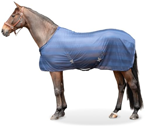 Equinate Couverture anti-mouches Guardian avec sangle croisée et coussin d'épaule 135 cm Bleu marine - Couverture pour eczéma avec protection efficace contre les mouches et les insectes - Couverture