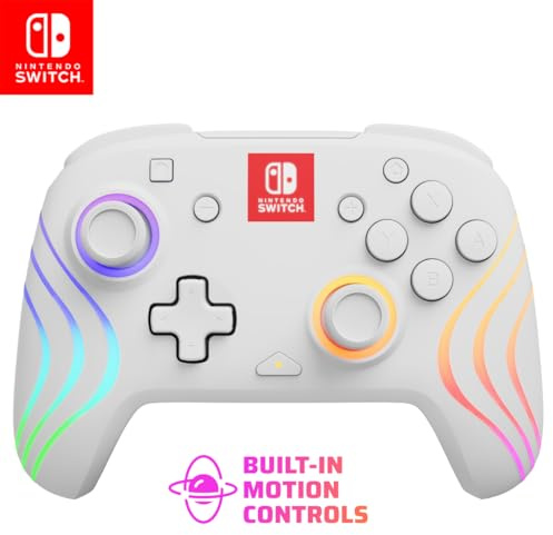 PDP Gaming Afterglow Wave Wireless Nintendo Switch Pro Controller - Officially Licensed, Nintendo Switch 2, Switch Lite/OLED, RGB LED Customization, App Controls, Rechargeable Battery Power - White