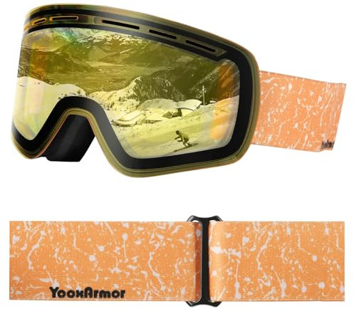 YooxArmor Skibrille Kinder, Anti Fog Snowboardbrille mit Double Lens für 6-14 Jahren Jungen und Mädchen,100% UV Helmkompatible OTG Schneebrille für Skifahren Skaten Wintersport