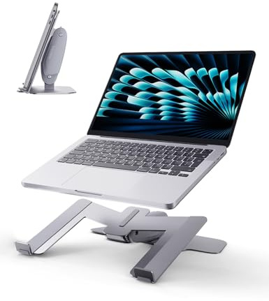 VAYDEER Folding Laptop Stand – Adjustable Dual-Mode Holder for Desk or Vertical Storage, 10 Angles, Space-Saving Metal Stand for MacBook, Dell, Surface, HP, 12–16 Inch Laptops (Silver)