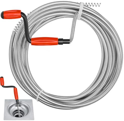 BBLTIFF Alambre Desatascador Tuberias Profesional 5m × 6mm, Desatascador wc con Manivela Desatascador Fregadero, Cable Desatascador Tuberías para Fregaderos de Cocina y Desagües de Inodoros Obstruidos