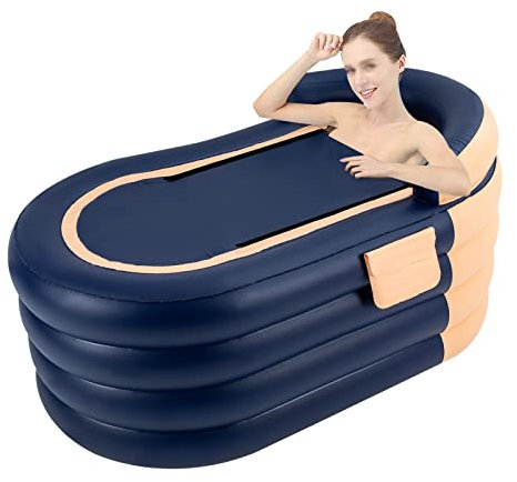 Inflatable Bath Portable with Wireless Electric Air Pump and Zipper Cover Foldable Free-Standing Bath Tub for Hot Water Bath & Ice Bath, as Swimming Pool, Family Bathroom, 84x140x74cm