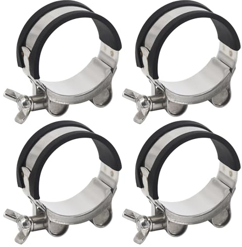 Schlauchschelle mit Flügelschraube, 52–55 mm, robust, 304 Edelstahl, Rohrschelle mit Gummistreifen, 4 Stück