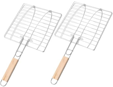 GLEAVI 2Piezas Cesta de Parrilla de Pescado de Accesorio para Asar Carne y Verduras Rejilla para Barbacoa con Diseño Especial para y Pescado para Cocinar