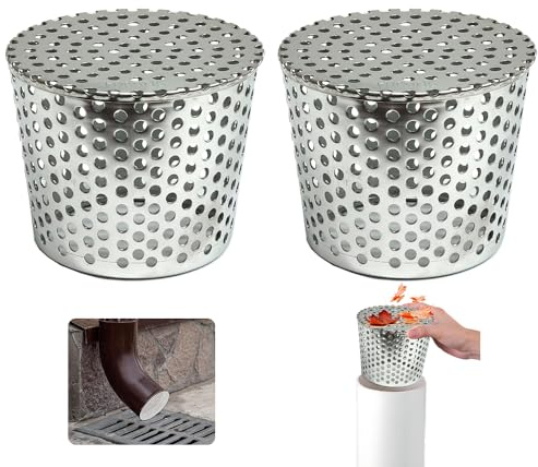 Dachrinnen Laubschutz Edelstahl,2 Stück Regenrinnen Laubschutz 90-110mm,Dachrinne Laubfänger Fallrohrschutz,Laubfangkorb, Laubfang Regenrinne für Flachdachablauf,Abflüsse und Fallrohre,Dachrinne Sieb