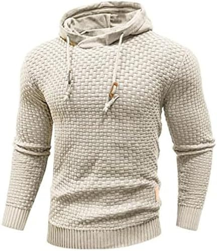 PADOLA Sweats à Capuche Homme Plaid Jacquard Pull avec Cordon de Serrage Tricoté Sweat avec Capuche Automne Veste mi Saison Basique Pulls de Travail Knitted Sweatshirts Hoodie (L, 4 Beige)