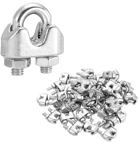 sourcing map 40 abrazaderas de clip de cable de cuerda de alambre de 1/8 pulgadas M3 pequeñas 304 de acero inoxidable 304 para aparejos seguros, tendedero, color plateado