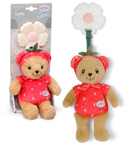 BABY born for babies Teddy Ourson Fraise 18 cm, anneau de dentition