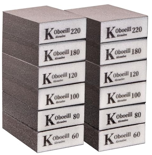 12Pcs Sanding Blocks - Sanding Sponges for wood Walls Metal Paint Furniture Polishing, 6 Grits(60 80 100 120 180 220) Hand Sanding Sandpaper for Wet & Dry, Washable and Reusable