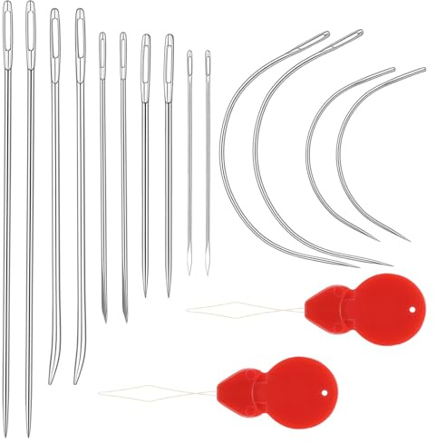 Ouligay 14PCS Heavy Duty Leather Needles for Hand Stitching 10 Leather Sewing Needles & 4 Curved Needles Large Eye Sewing Needle for Home Upholstery, Carpet Canvas Repair