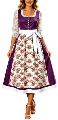 Costume Oktoberfest Femme Bavarois Traditionnel, Robe Dirndl Allemande avec Tablier et Style Vintage, Tenue Folklorique pour Fête de la Bière Munich, Festival et Cosplay