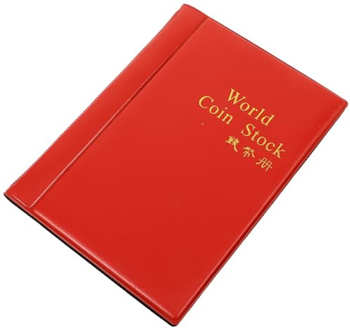 SHOWERORO Álbum para Monedas Rojo con Cubierta de PU y Páginas OPP Organizador Portátil para Coleccionistas Almacenamiento para Monedas Chapas Medallas y Distintivos Compatible