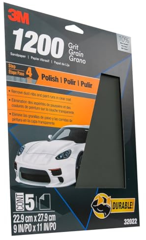 3M Wetordry™ Sandpaper, 1200 Grit, 9 in x 11 in, 5 Sheets, Use for Wet and Dry Sanding, Longer Lasting Sandpaper, Great for Auto Body Repair, Smooth Finish, Waterproof Backing for Wet Sanding (32022)