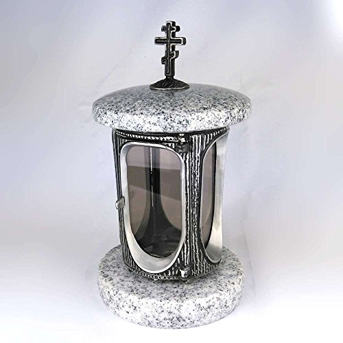 designgrab Farol para cementerio con cruz ortodoxa, cuerpo de aluminio con granito sueco Black SS1.