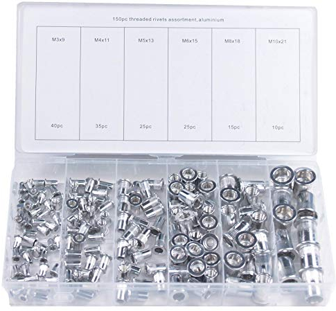 Craft-Equip 150 tlg. Alu Blindnietmuttern Set Gewindenieten Nieten Muttern