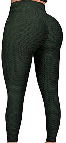 FITTOO Tiktok Damen Honeycomb Anti Cellulite Leggings Booty Scrunch Hohe Taille Push Up Boom Booty Sport Leggings Stretch Gym Yogahosen Oliv-grün, L