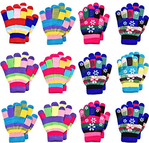Syhood 12 Paar Unisex Kinder Handschuhe Stretch Vollfinger Handschuhe Strickhandschuhe Winter Warme Strickhandschuhe für Jungen und Mädchen, Mischfarben